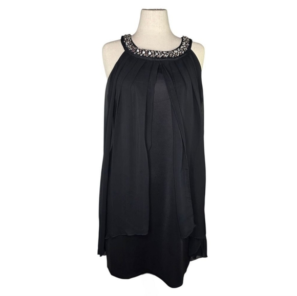 En Focus Black Beaded Neck Chiffon Cocktail Dress 14W Plus Size Formal - Picture 2 of 9